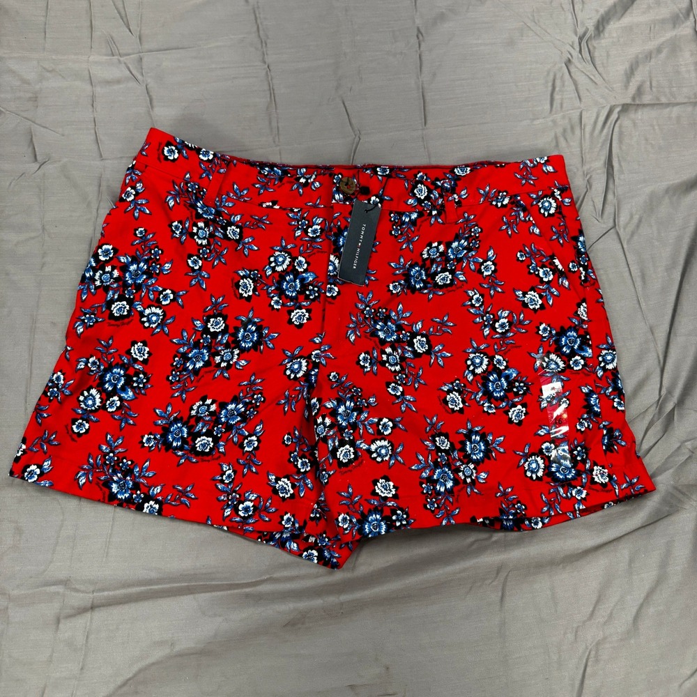 Tommy Hilfiger Womens Red Floral Slimming Pocket Shorts Size 16 NWT
